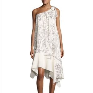 Halston Botanical One Shoulder Shift Dress